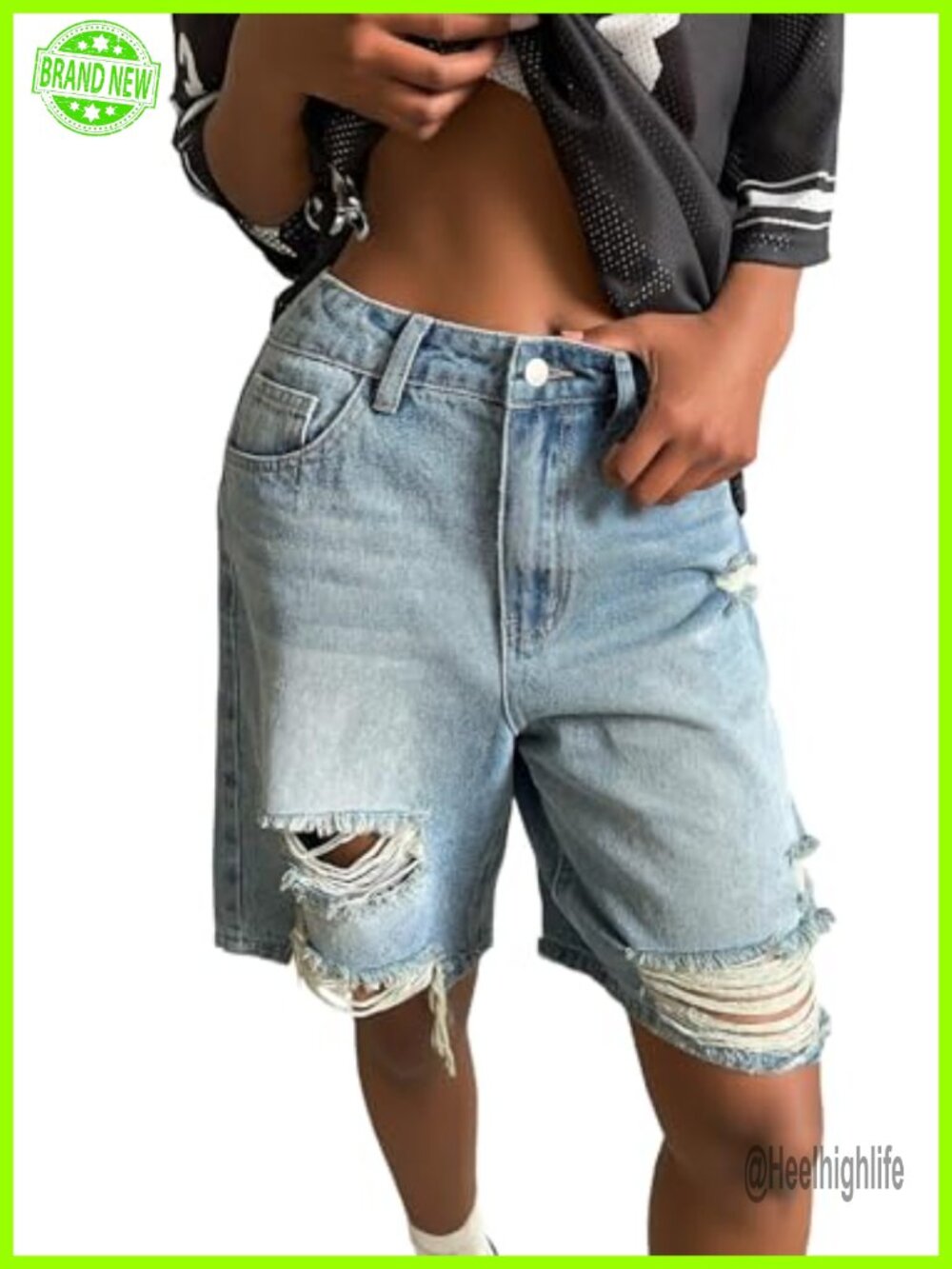 Womens High Waisted Baggy Ripped Jean Shorts Distressed Bermuda Denim Jorts